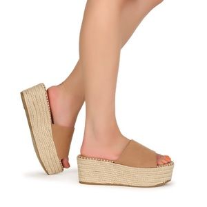 Bamboo Platform Woven Espadrille Slide Sandals NWOT